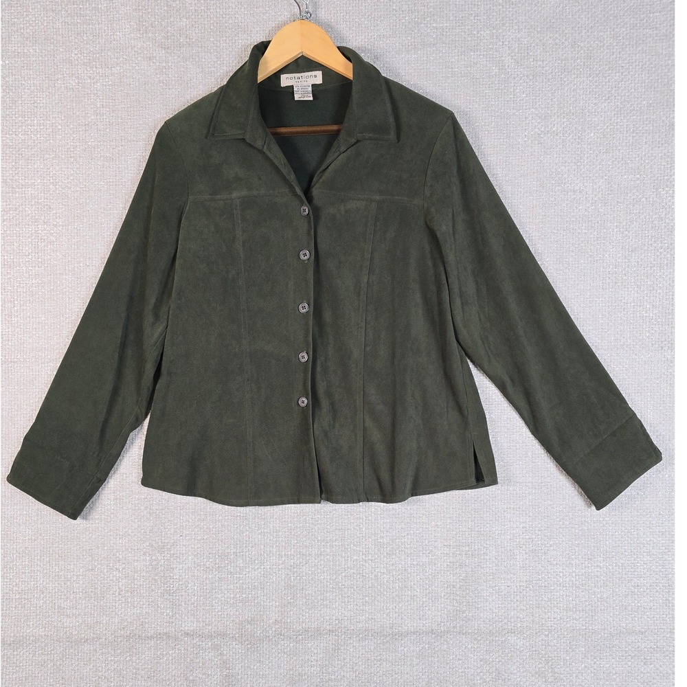 Notations Petite Forest Green Faux Suede Button Down Shirt PM0J0004 Size PL